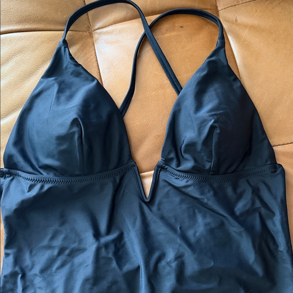 CUPSHE Deep V Black One Piece Swimsuit